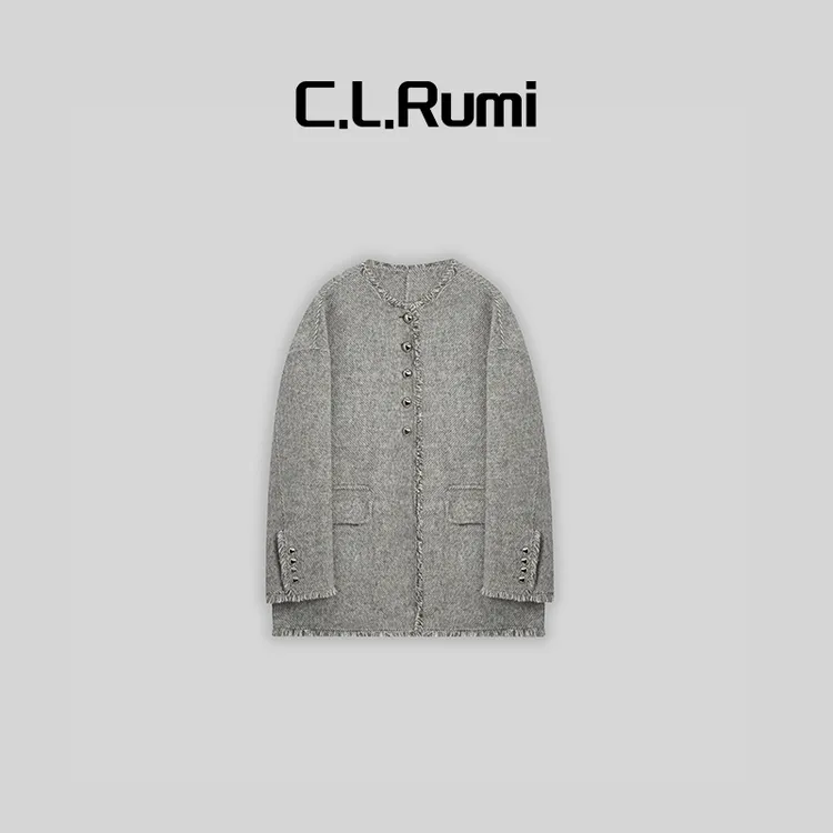  【Rumi精选】“伯克利”时尚保暖圆领厚款经典小香风大衣6477wt