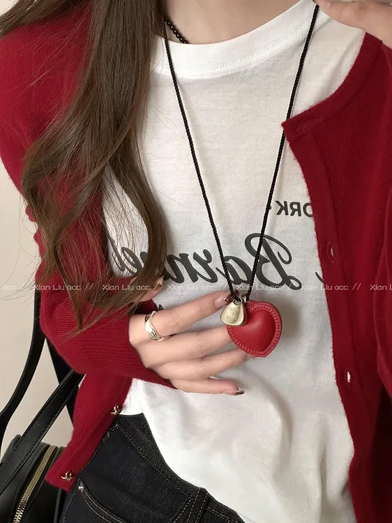 铜布艺项链 秋冬爱心长款项链女2025年新款小众高级感毛衣链配饰