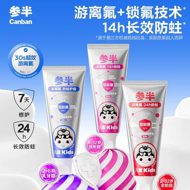 【游离氟】参半儿童防蛀益健固齿牙膏含氟婴幼儿宝宝分龄洁牙清新SZ