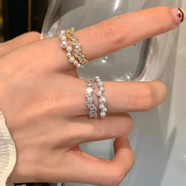 铜合金戒指 锆石双层金属开口戒指女轻奢精致时尚百搭指环戒子