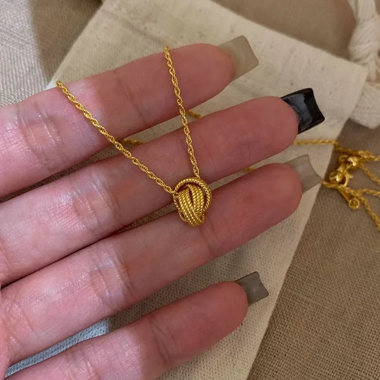 铜合金项链 中古vintage环环相扣麻花三环项链复古通勤百搭毛衣链