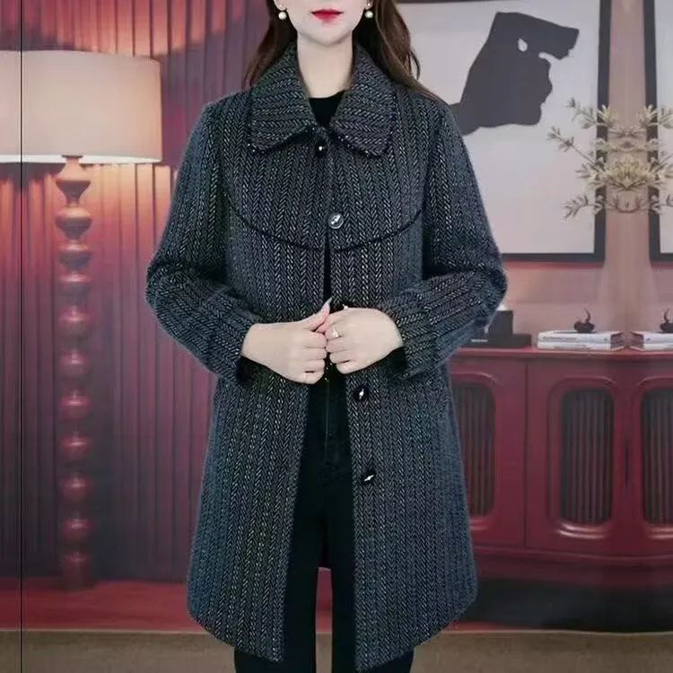 外套高级气质新款大衣减龄时尚妈妈女显瘦毛呢中长款高档加棉秋冬