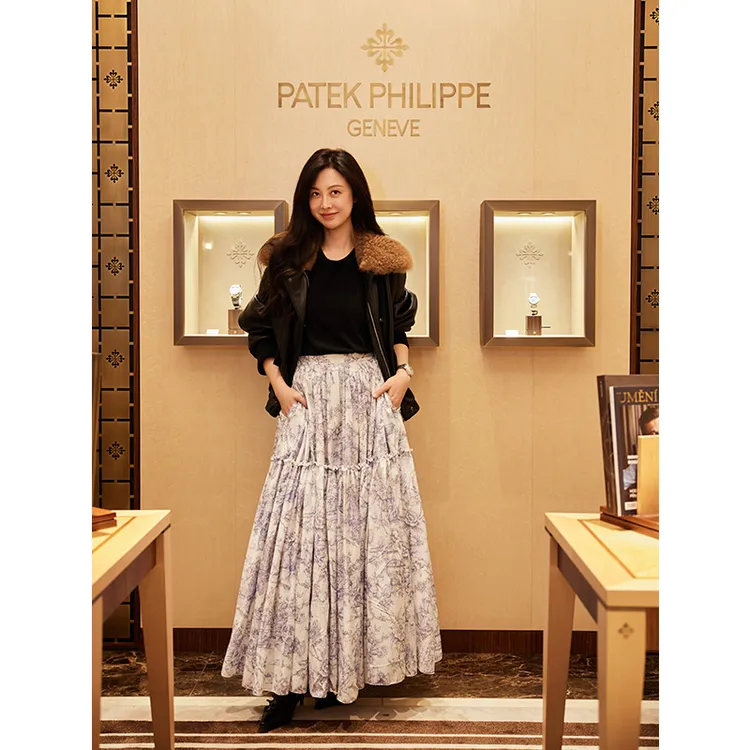 TRACYCHU普罗旺斯的夏天超大摆双层蚕丝棉紫印花大摆半裙秋冬新款