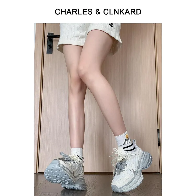 明星同款厚底老爹鞋 复古厚底老爹鞋女2025春秋珍珠绑带休闲运动