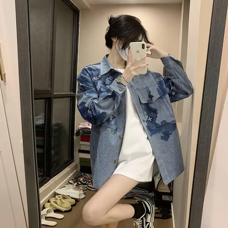 驴家25新款水墨牛仔老花外套L家上衣渐变衬衫条纹男女高品质潮牌