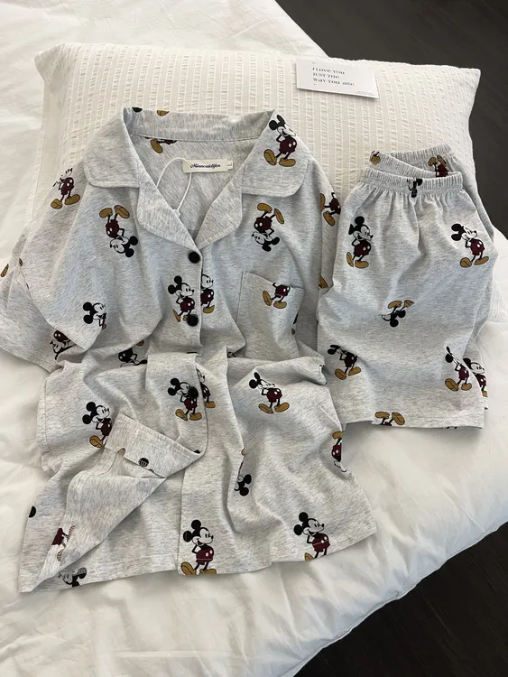 【米奇印花】韩系休闲简约睡衣女夏季新款短袖短裤可外穿家居服套装