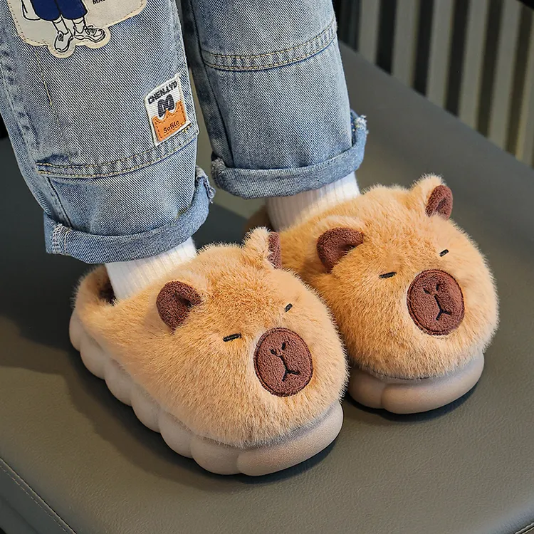 卡皮巴拉儿童棉拖鞋男女童踩屎感防滑室内家居冬天加绒保暖棉拖