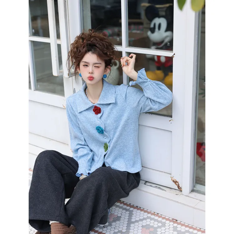 陈大器【静坐听禅】复古港风针织加厚长袖百搭上衣衬衫JH5749404