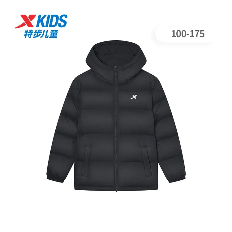 特步儿童连帽加绒保厚款防风锁温轻便时尚保暖外套675426199036
