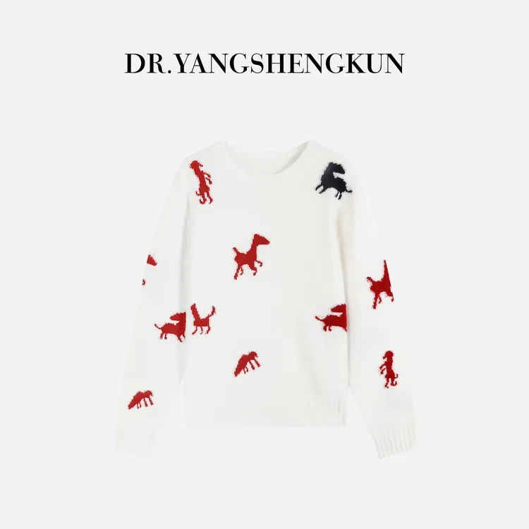 杨圣坤2025冬季100%山羊绒高级感撞色小马提花针织衫EY2511112