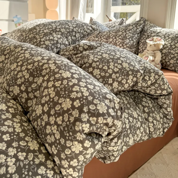 法式田园风ins复古小碎花床上四件套双层纱被套1.8床单三件套床品