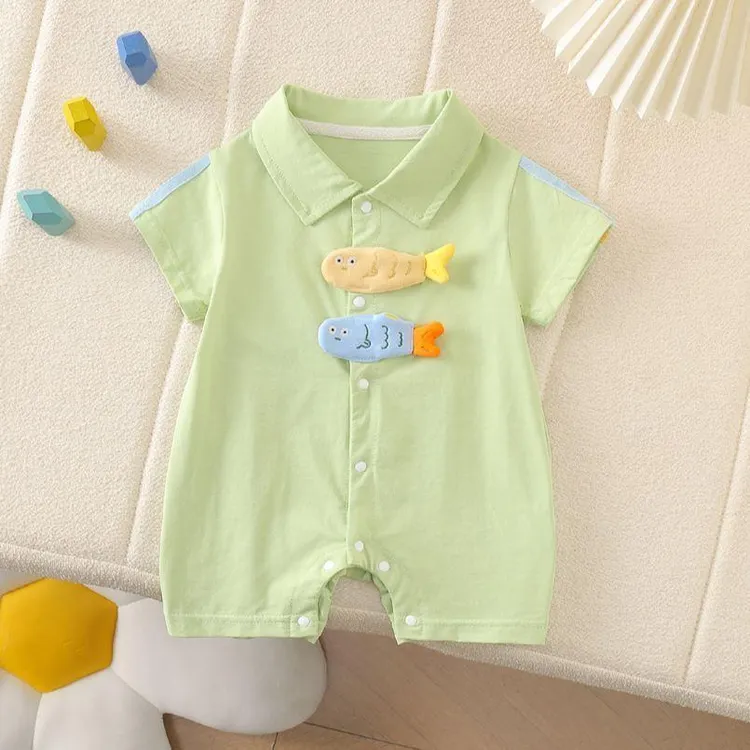 夏季婴儿衣服新款薄款短袖爬服哈衣宝宝男女卡通可爱连体衣新款