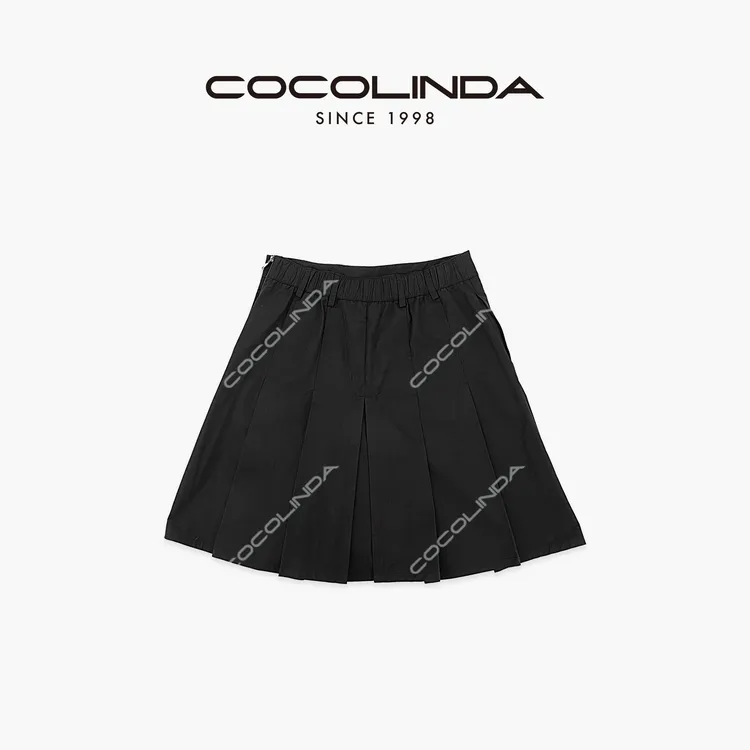COCOLINDA |  棉质复古侧拉链百褶半身裙Q3642