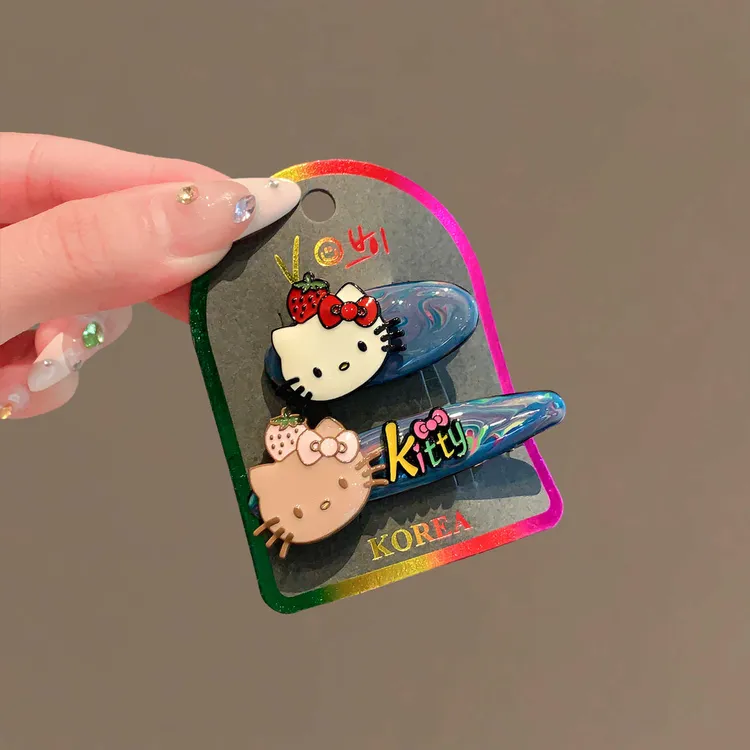 韩系蓝色晕染kt猫侧边夹发夹2025新款精致碎发刘海夹鸭嘴夹发卡女