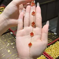 【巧玲珠宝】天然玛瑙幸运草五花镶嵌手链 轻奢经典百搭18K黄金手链