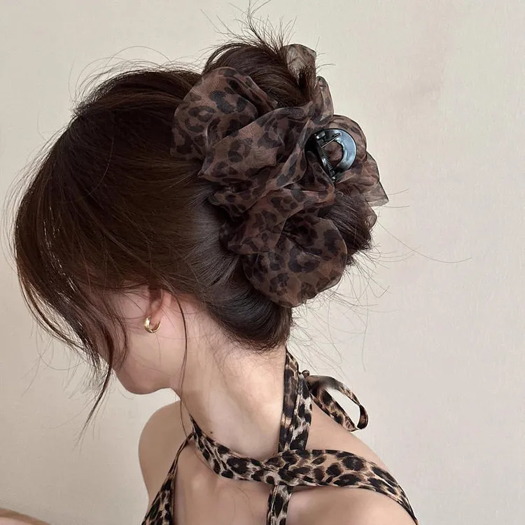 豹纹网纱云朵大号抓夹发卡女高级感鲨鱼夹后脑勺盘发发夹发饰