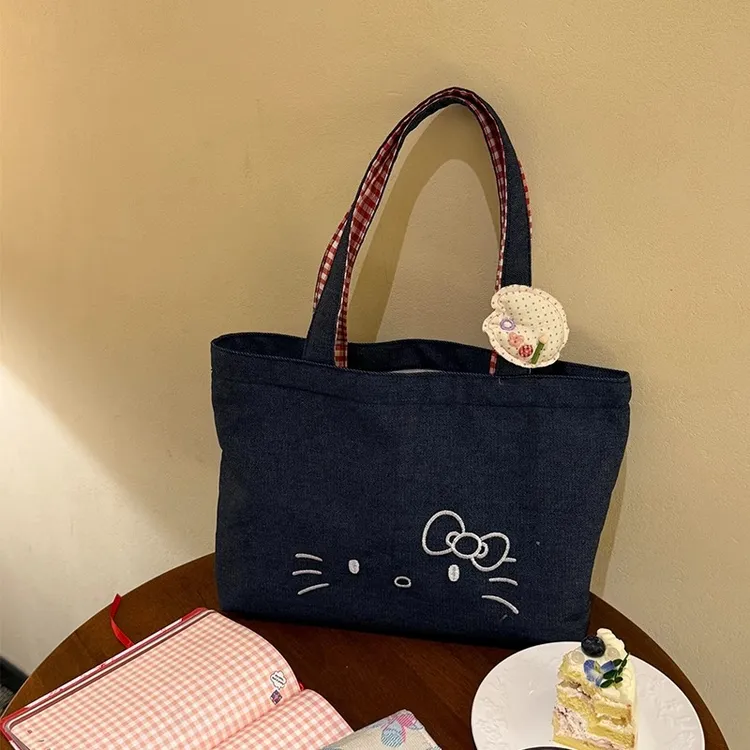 kt牛仔帆布包手提单肩上班通勤手拎包学生大容量百搭托特女包
