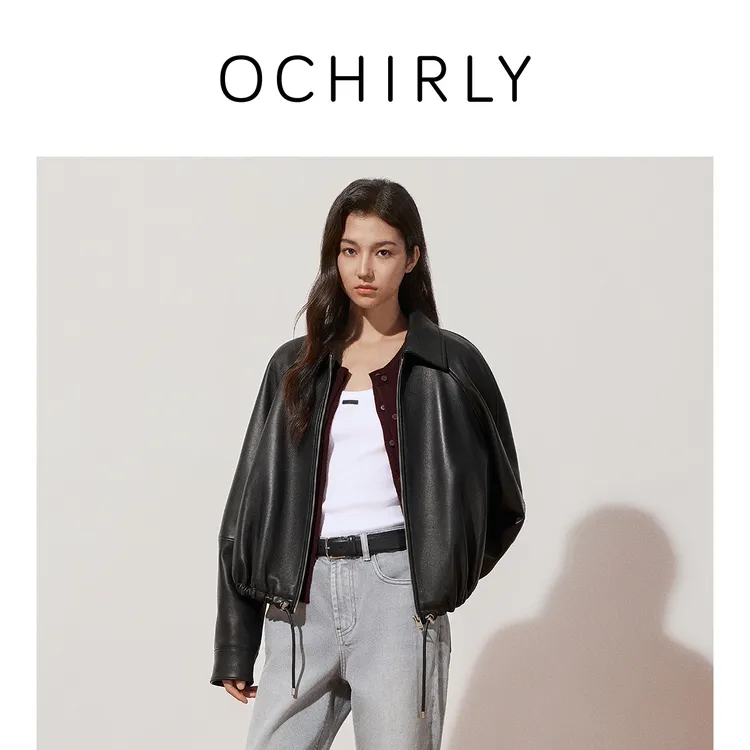 OCHIRLY欧时力 夹克外套女皮衣插肩抽绳2025秋季新品