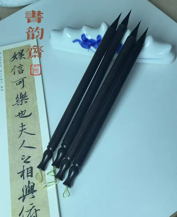 玄青尖紫毫黑檀木小楷毛笔鸡距笔2.6出锋0.8口径适用于行草瘦金书