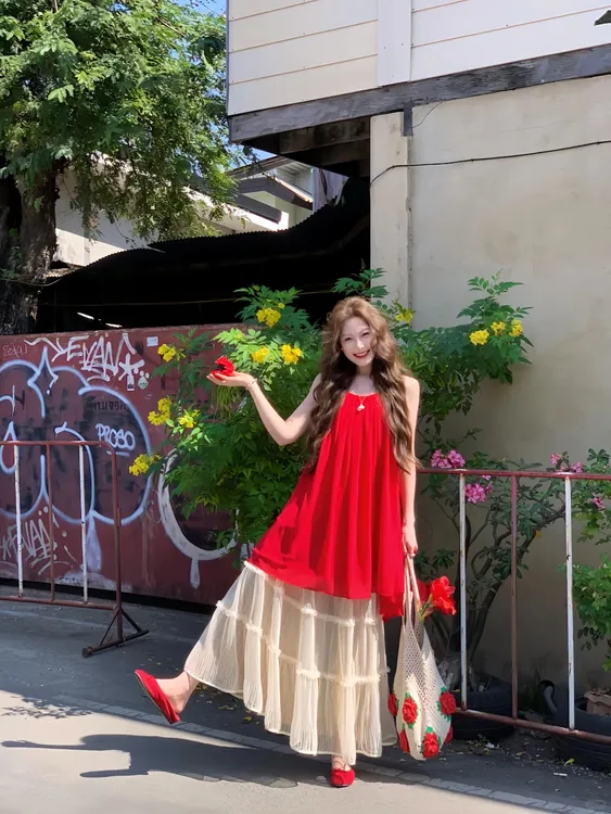 2025夏季新款宽松显瘦气质吊带背心上衣女时尚高腰半身裙套装