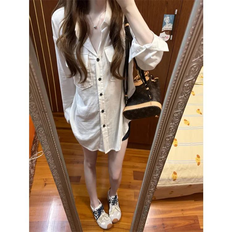 亚麻白衬衫外套女2025夏松弛感宽松休闲oversizd防晒衬衣长袖上衣