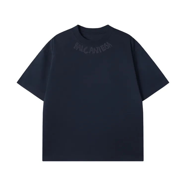 夏季高级感新款美式纯色领口压胶字母圆领短袖T恤时尚休闲上衣