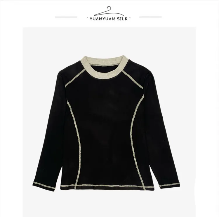 B  澳绒工艺~【女士蚕丝+竹纤维+保暖/多季好穿】撞色拼接上衣q94