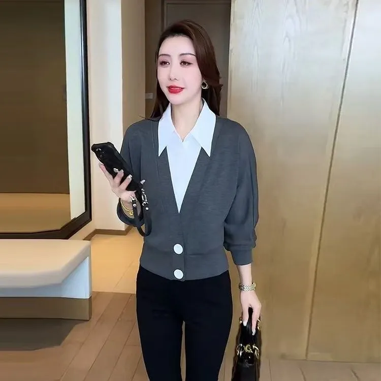 假两件上衣女2025春秋季新款百搭衬衣洋气减龄显瘦气质上衣