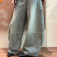 水洗磨白经典直筒百搭休闲做旧时尚牛仔裤复古条纹宽松休闲裤