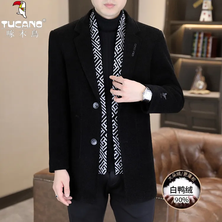 TUCANO/啄木鳥【可拆卸围巾】冬季休闲高档毛呢羽绒大衣男中长款帅