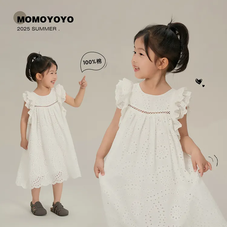 辰辰妈【白月光】夏季女童时尚休闲裙子新款蕾丝花边连衣裙8184X