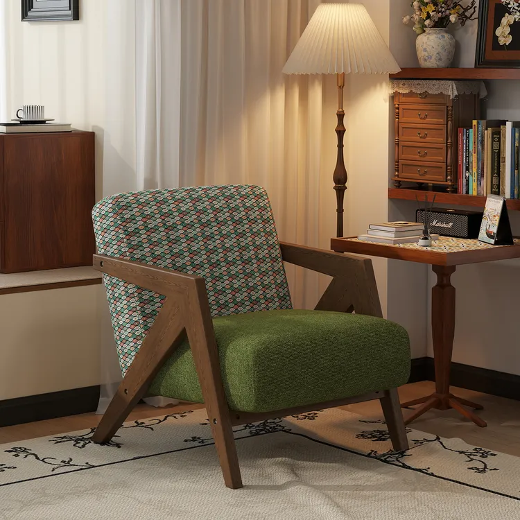 单人沙发椅理查德法式中古风客厅阳台休闲椅实木沙发单椅酒店名宿