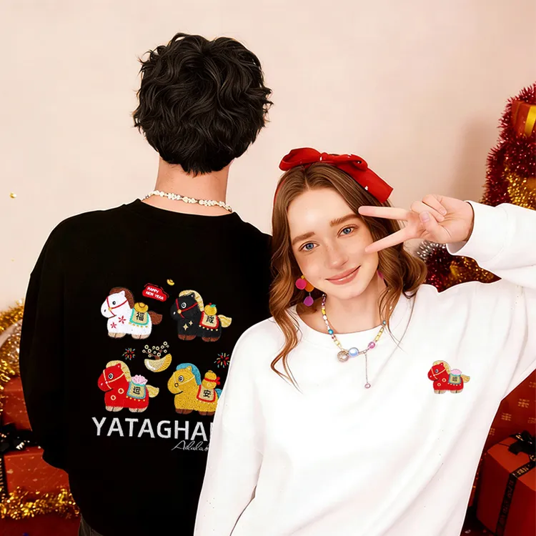 【送福小马】男女同款加绒加厚刺绣卫衣外套马年新款本命年大红上衣