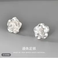 足银耳饰 S999足银牡丹花耳钉女新中式复古气质耳环螺丝拧扣小众