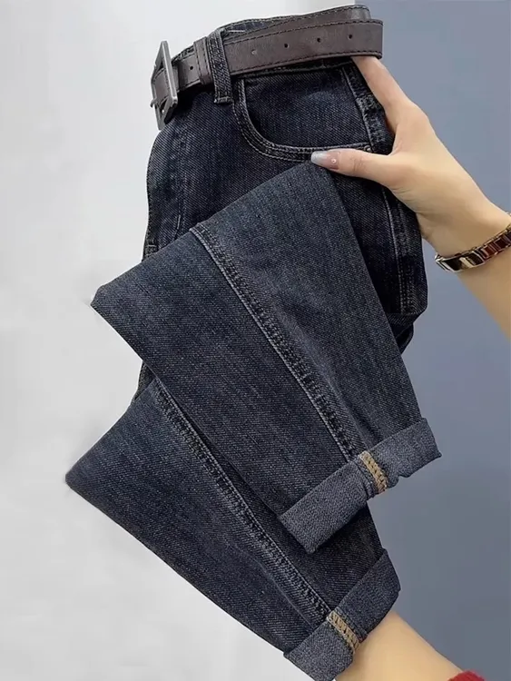 高腰弹力哈伦牛仔裤女2025秋季新款大码梨形身材宽松显瘦老爹裤子