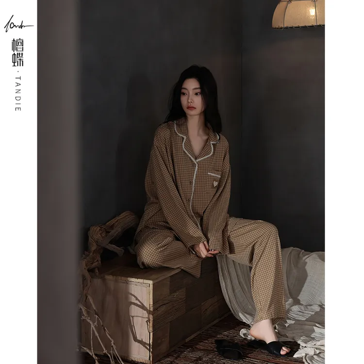 檀蝶2025年秋季新款纯棉居家睡衣长袖长裤慵懒感早秋氛围感家居服