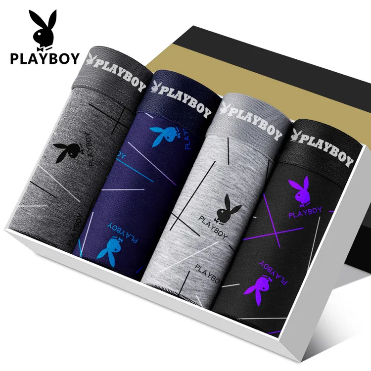 花花公子纯棉4条装夏季男士内裤透气舒适柔软中腰男式底裤
