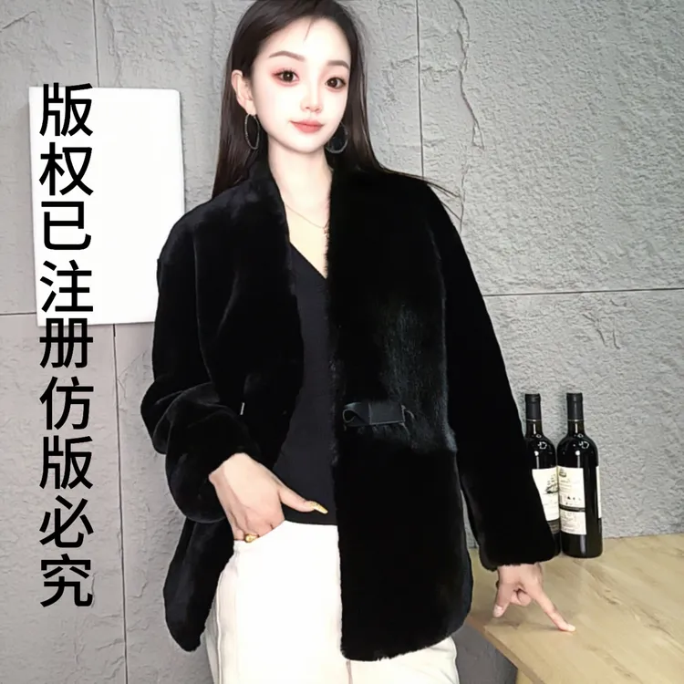 【雪威】原创风/进口水貂原生态羊皮毛一体气质百搭皮草外套--K8302