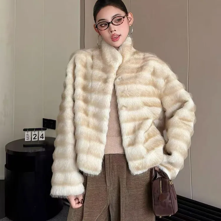 25秋冬气质轻奢时尚短款立领毛绒外套休闲百搭显瘦