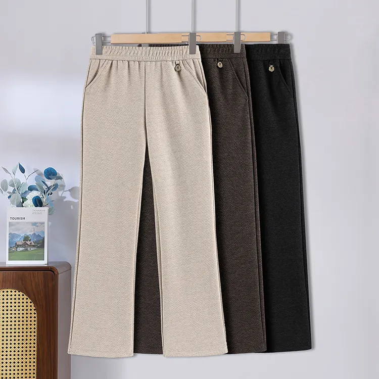 阔太太时髦美妈婆婆春秋休闲显瘦洋气减龄松紧腰秋冬直筒裤阔腿裤