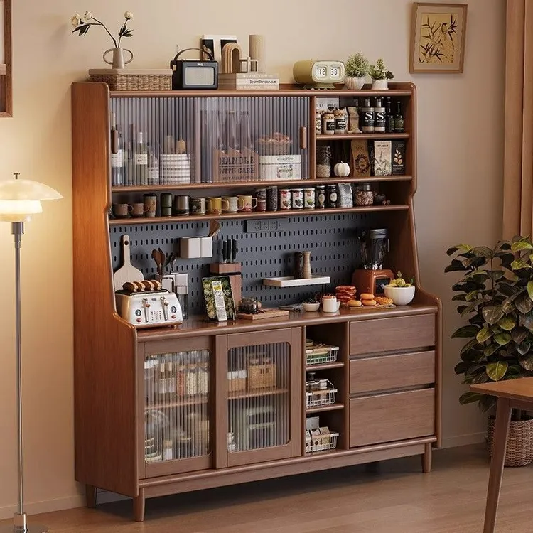 中古风实木餐边柜靠墙家用厨房客厅茶水柜碗柜酒柜多功能储物FJX