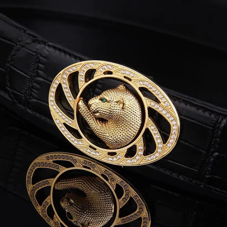 新款史蒂芬豹头鹰头男士皮带钢扣镶钻鹰头真牛皮商务正装高端腰带