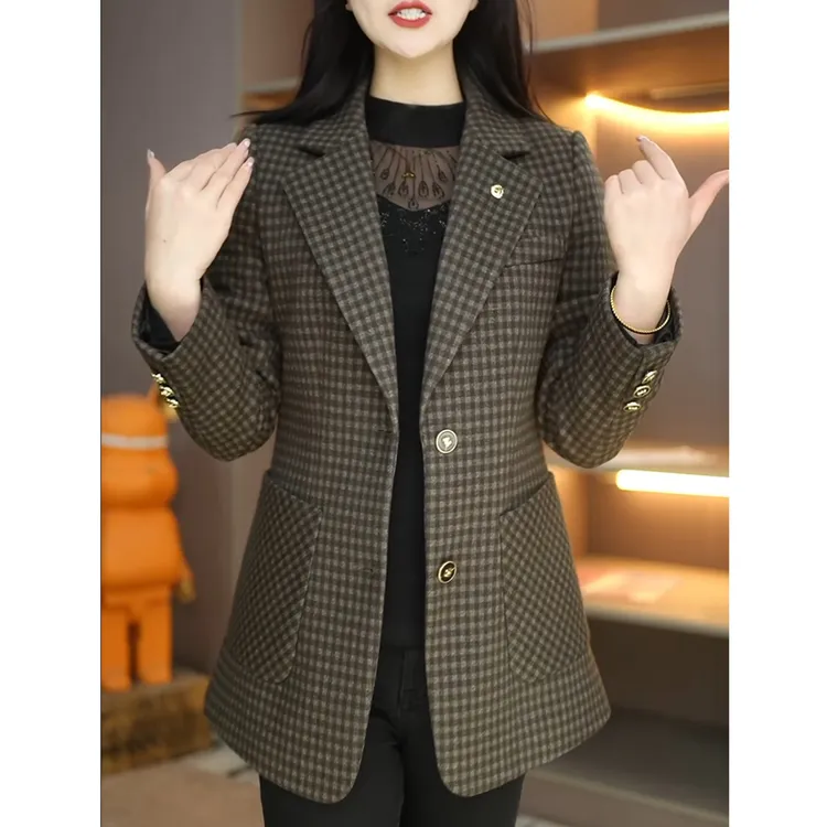高档格子西装外套女士短款2025早春新款中年妈妈休闲百搭西服上衣
