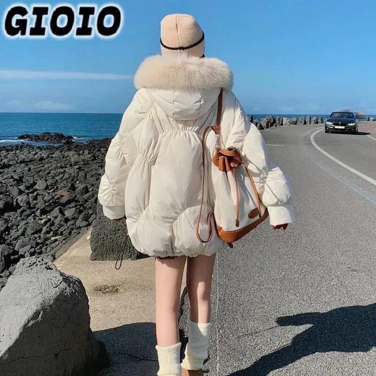 GIOIO羽绒服女冬2025时尚韩系白色保暖新款好看超感宽松高级小个