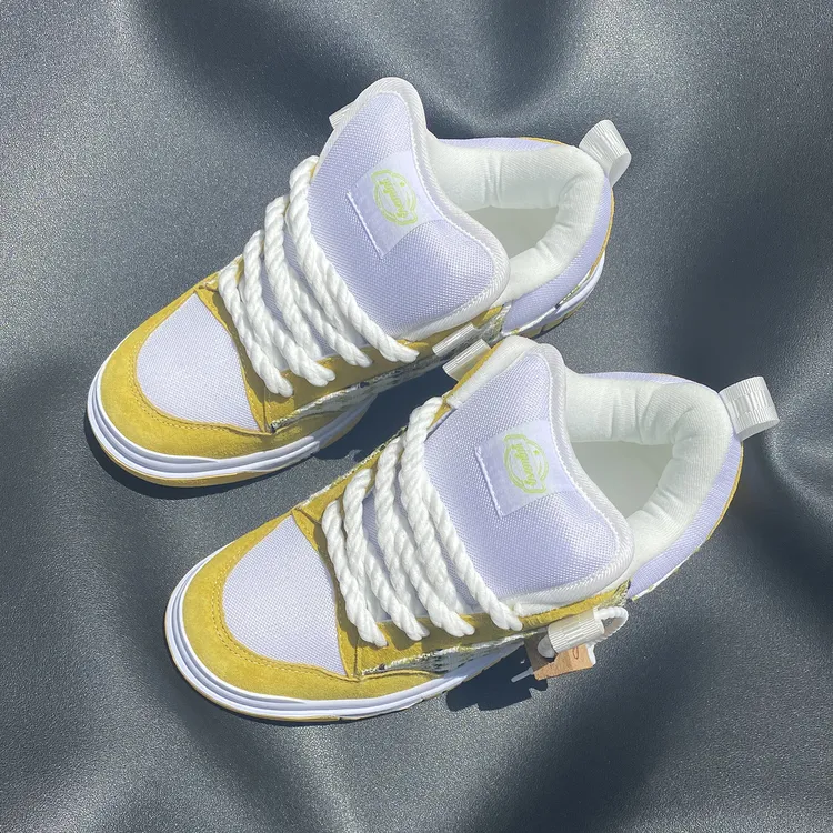 男士黄色面包鞋休闲板鞋网红帆布鞋系带潮鞋潮流圆头百搭旅游鞋男