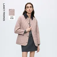 朗姿羊毛撞色翻领时尚设计感棉服修身显瘦通勤棉衣2025年冬季新款
