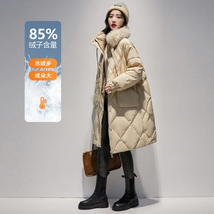 尚静温柔甜美风狐狸毛领羽绒服2025冬季新款大口袋保暖鸭绒羽绒服