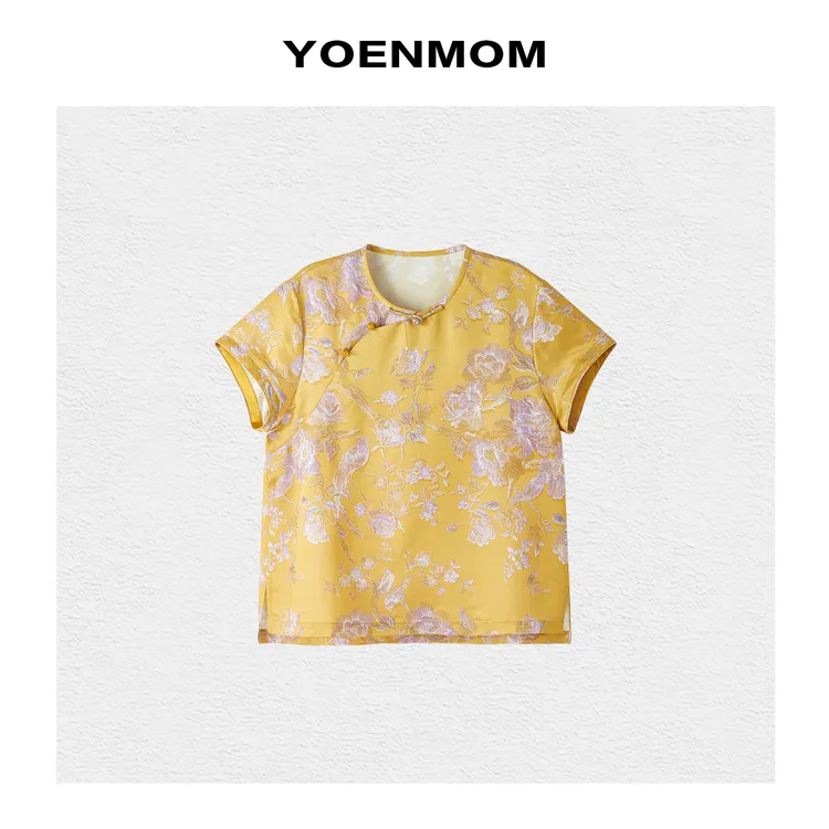 YOENMOM·晚香花卉·桑蚕丝人丝国风立体提花斜襟手工盘扣圆领上衣