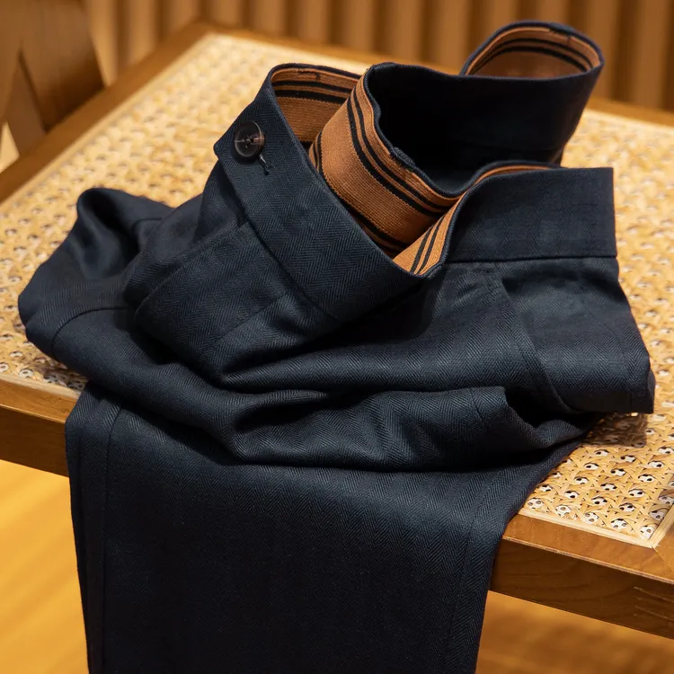 老钱风~垂感天丝亚麻料商务西裤男宽松直筒夏季薄款商务休闲裤男