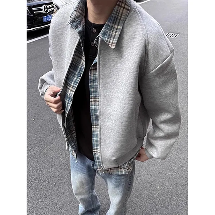 美式cleanfit灰色外套男春秋季高级感痞帅潮牌短款夹克广州棒球服